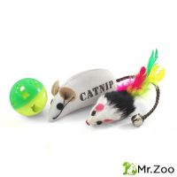 Triol (Триол)  XW7002 Набор игрушек для кошек (мяч-погремушка, тканевая мышь, мышь с перьями)