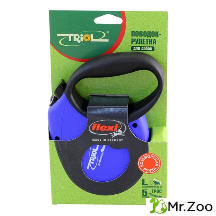 Triol Flexi (Триол Флекси) Standard Soft Blue Поводок-рулетка для собак, синий, трос
