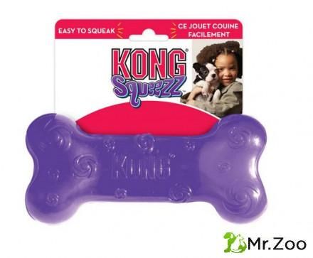 Kong (Конг) Сквиз Косточка игрушка для собак средняя, резиновая с пищалкой 15 см
