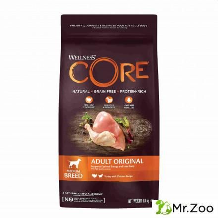 Беззерновой корм для собак средних пород Wellness Core Adult Medium, индейка с курицей