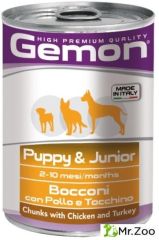 Gemon (Гемон) Dog консервы для щенков, кусочки курицы с индейкой 415 гр