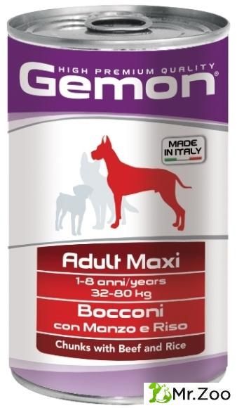 Gemon (Гемон) Dog Maxi консервы для собак крупных пород, кусочки говядины с рисом 1250 гр