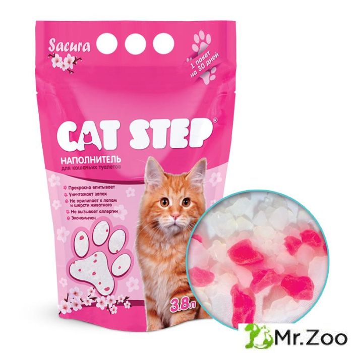 Cat Step (Кэт Степ) Crystal Sacura наполнитель для кошек впитывающий, силикагелевый 3,8 л