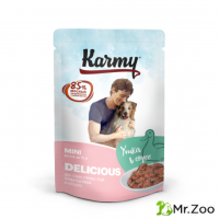 Паучи для собак мелких пород привередливых в питании Karmy Delicious Mini, утка, мясные кусочки в соусе 80 гр