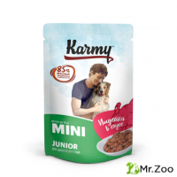 Паучи для щенков мелких и миниатюрных пород Karmy Mini Junior, мясные кусочки в соусе 80 гр