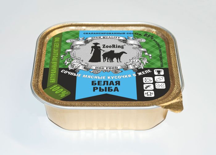 ZooRing консервы для собак кусочки в желе Белая рыба
