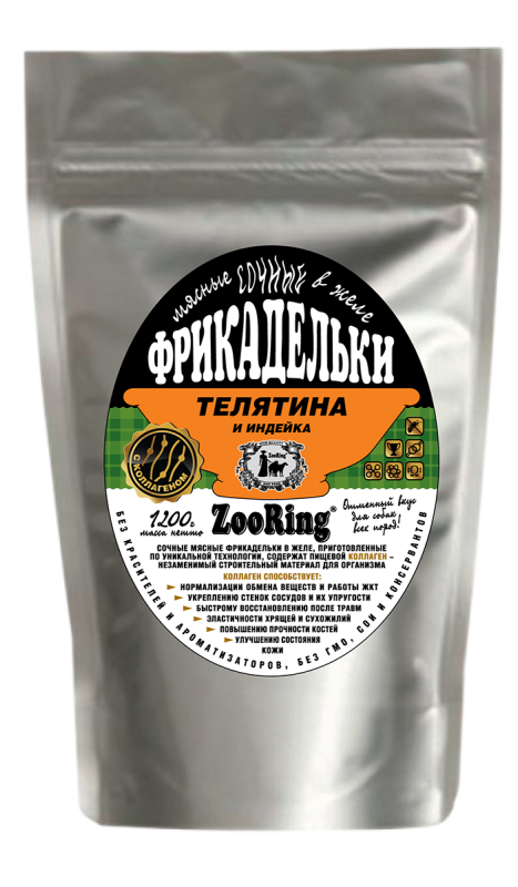ZooRing корм консервированный для собак Фрикадельки в желе Телятина и индейка