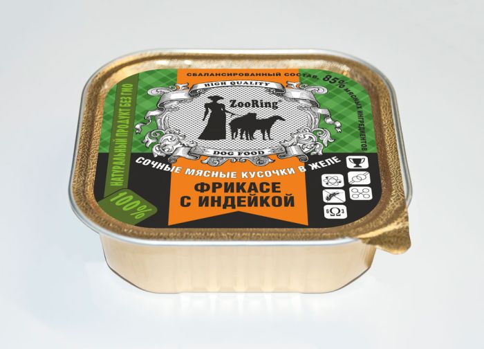ZooRing консервы для собак кусочки в желе Фрикасе с индейкой