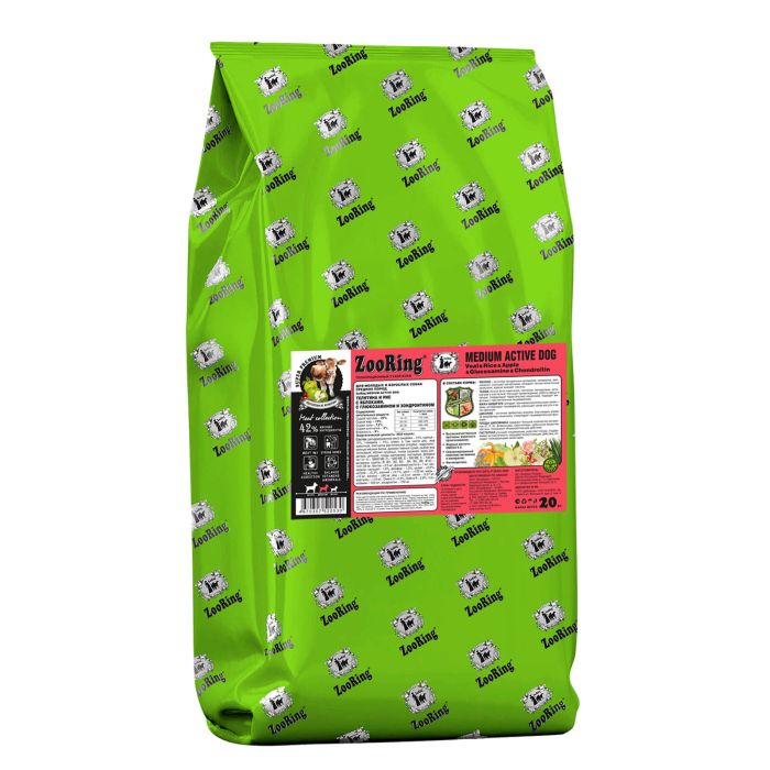 ZooRing Medium Active Dog Телятина и рис с яблоками с глюкозамином и хондроитином
