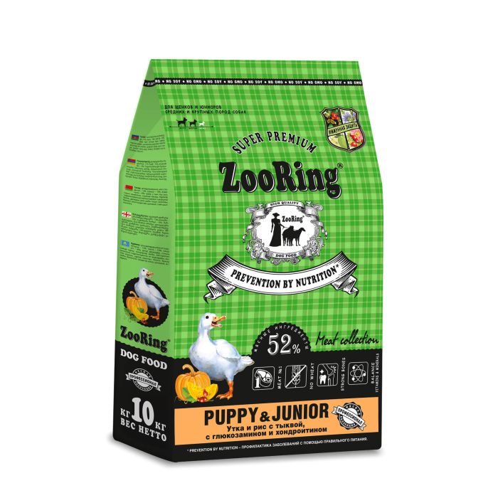 ZooRing Puppy&Junior Утка и рис с тыквой, с глюкозамином и хондроитином